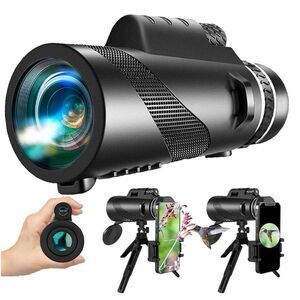 High Definition Portable Monocular Telescope 80x100 w/Phone Adapter Tripod & Bag